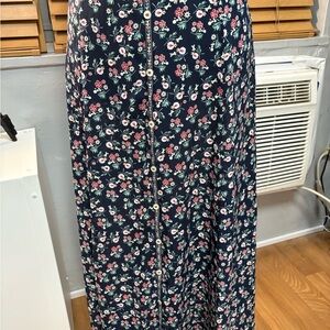 Max Studio Navy Floral Button-Front Midi Skirt